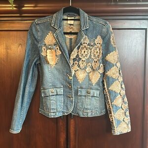Refurbished tea stained lace Jean jacket